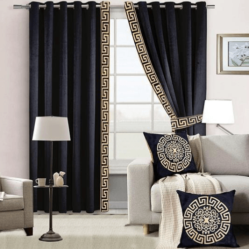 2 Pc's Luxury Velvet Embroidered Curtains featuring intricate embroidery on soft velvet fabric, adding elegance and sophistication to any room. Perfect for enhancing your windows with a luxurious look and feel.